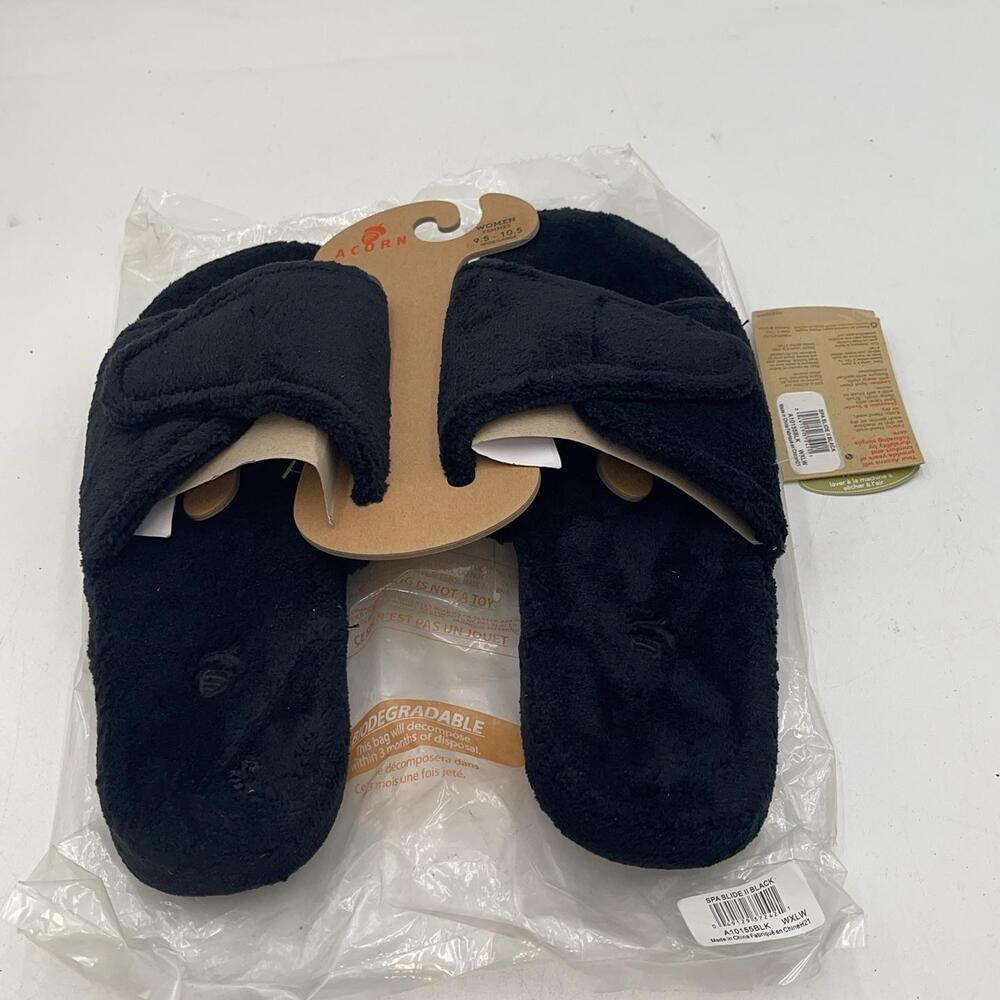Acorn Spa Slide II Slippers Womens Black Fleece Slide House Cozy Size 10 W